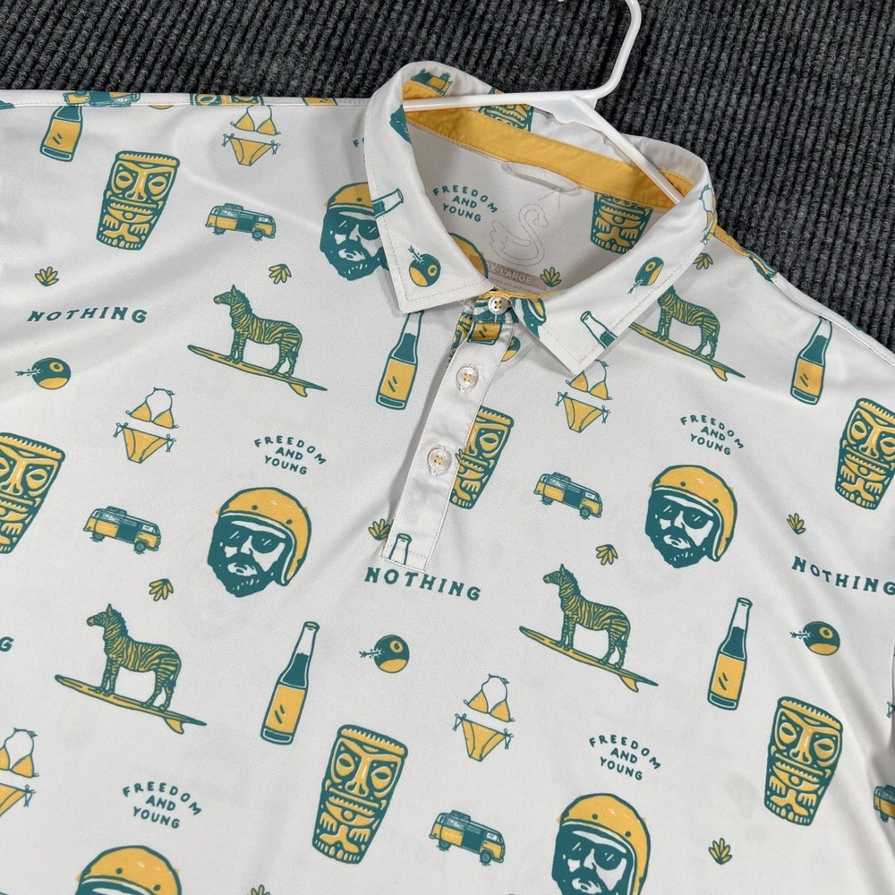 Swannies Polo Shirt Mens 2XL XXL Geometric White Short Sleeve Graphic Golf